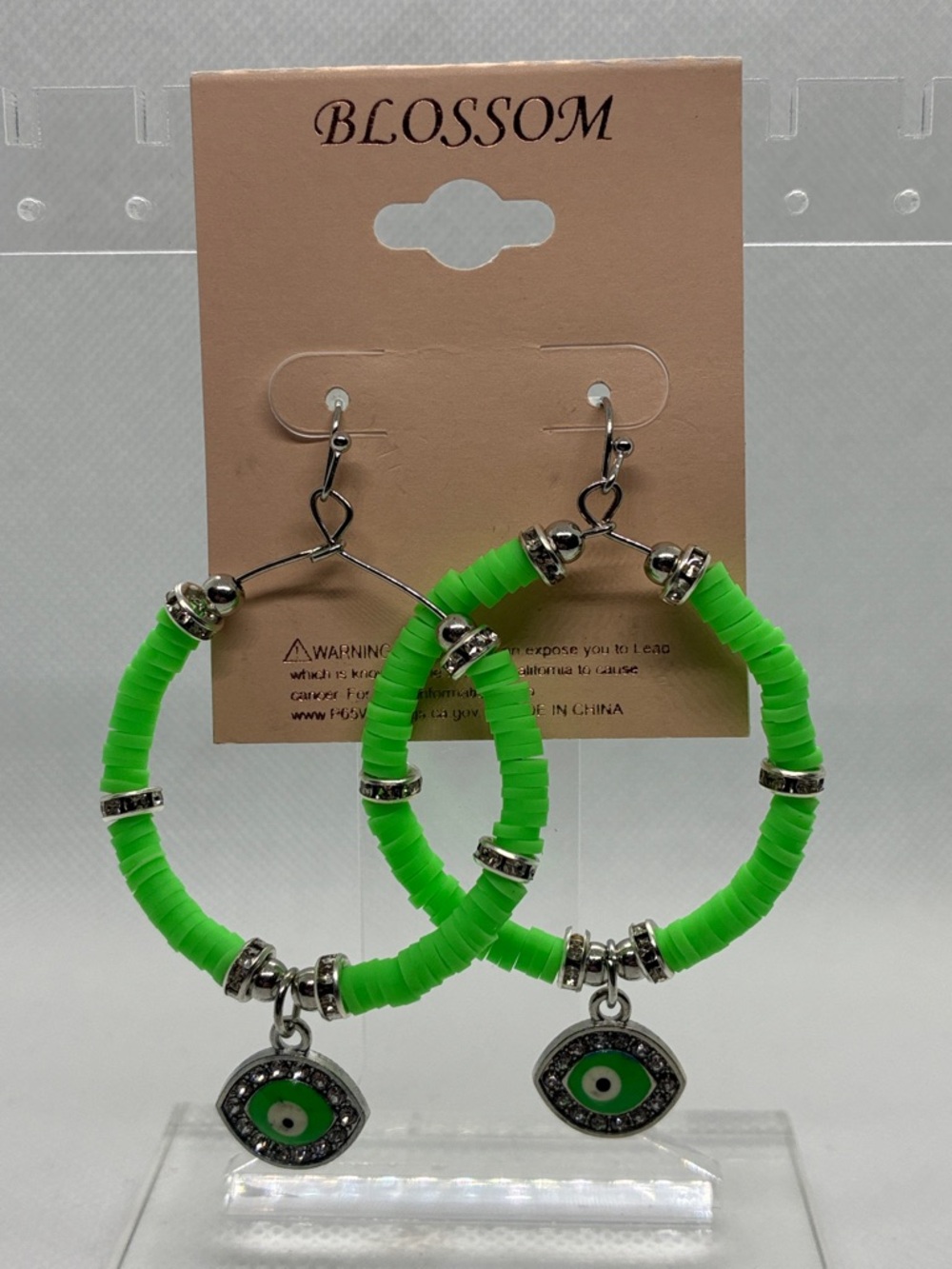 3For$20 Blossom Neon Green Evil Eye Hoop Earrings